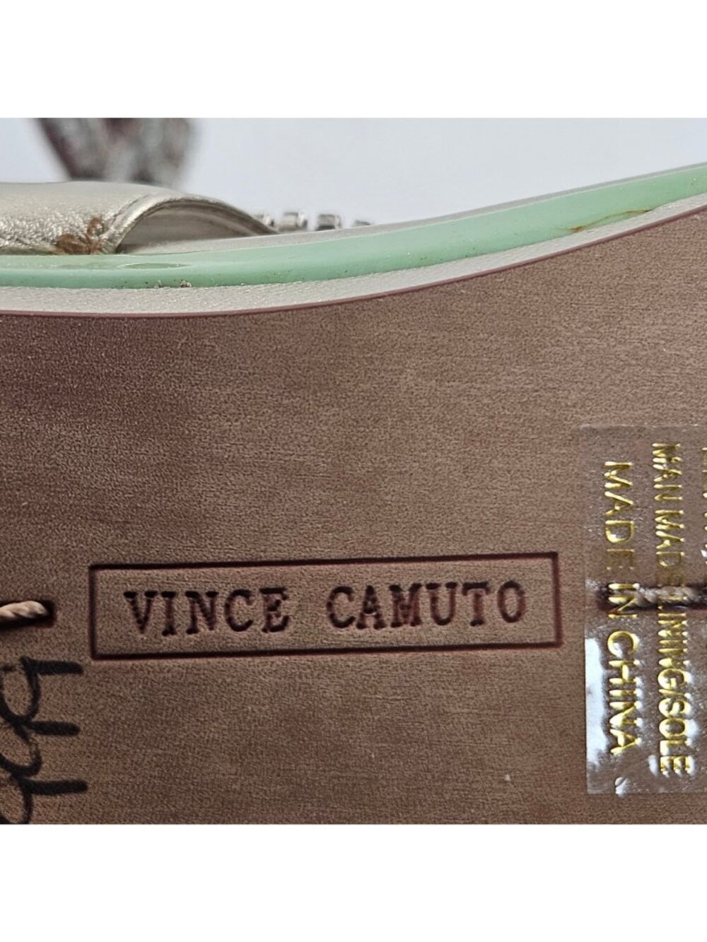 Vince Camuto Sandals Womens Size 7.5 Gold Leather Embellished Slip On Shoes - Picture 10 of 12